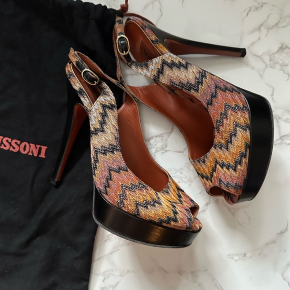 Missoni Multicolor Knit Slingback Peep Toe Heels - Size 8 - Picture 2 of 8